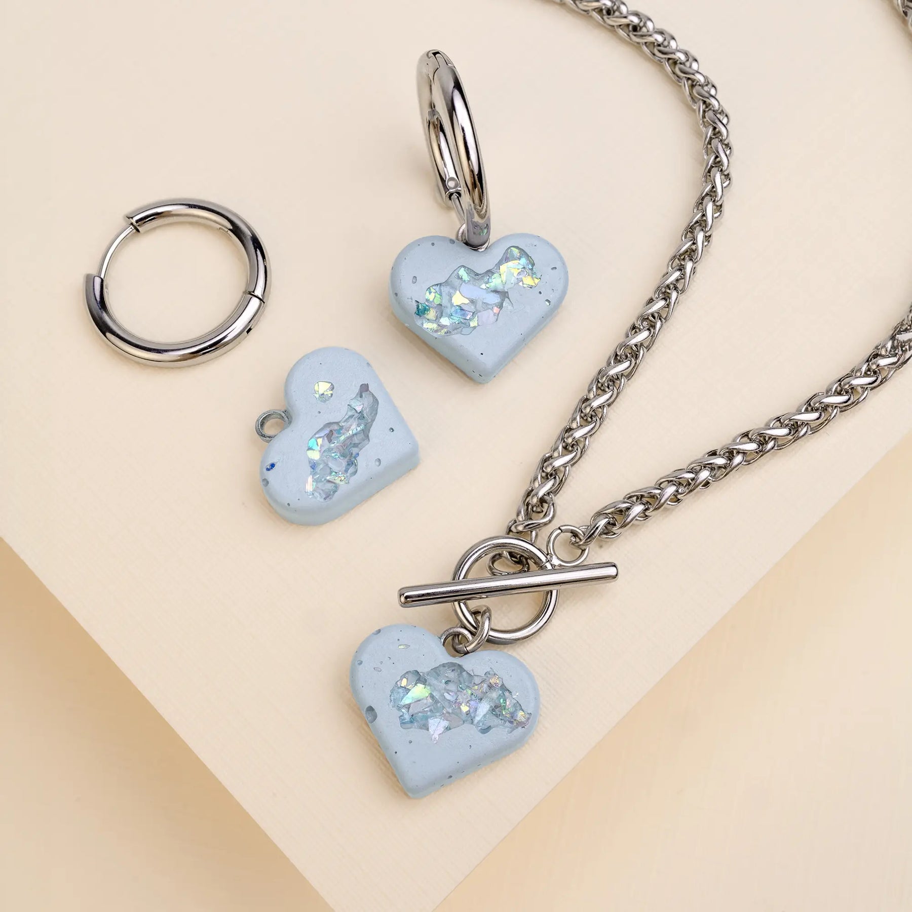 Heart Necklace AMY | 20" | Blue Crystal Silver