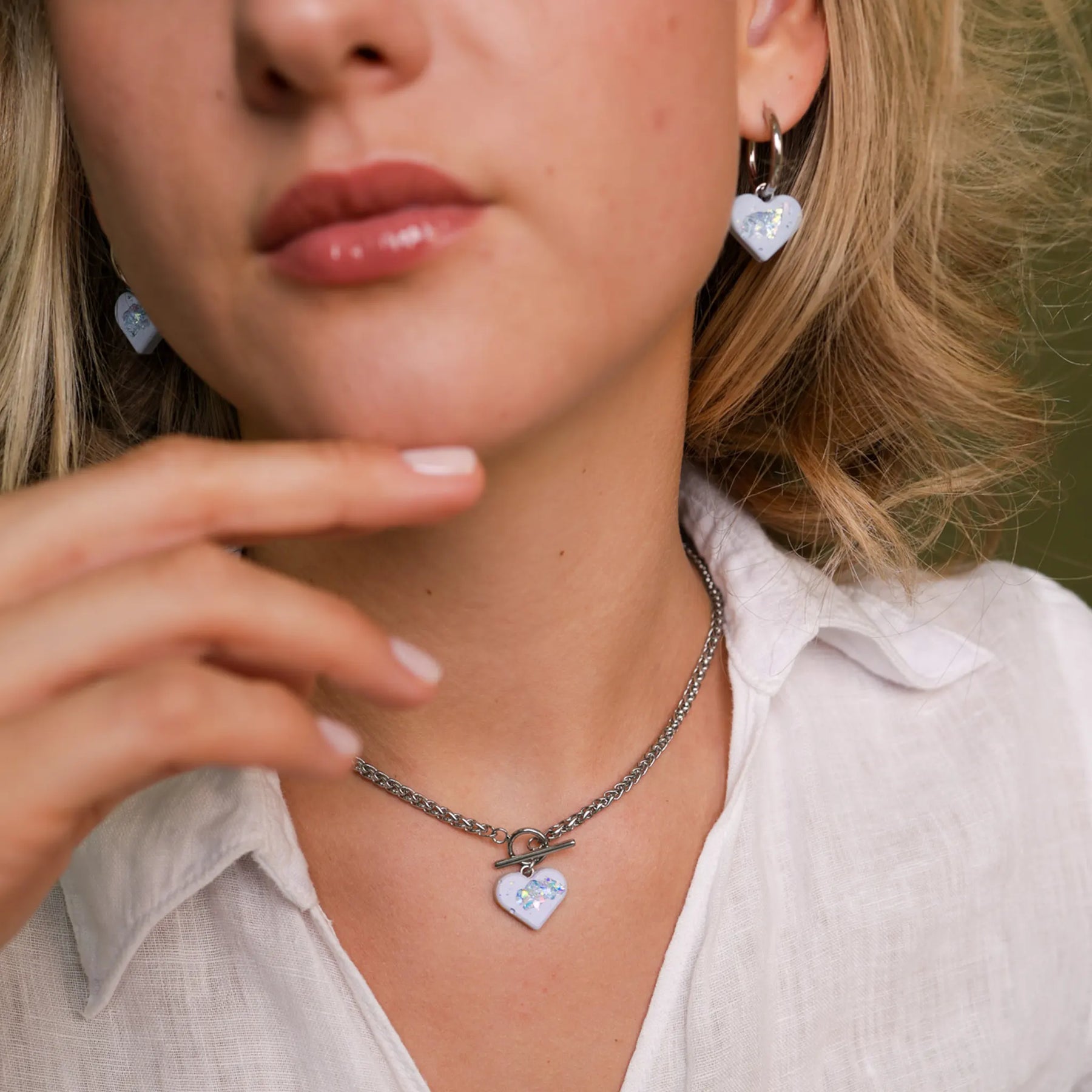 Heart Necklace AMY | 20" | Blue Crystal Silver
